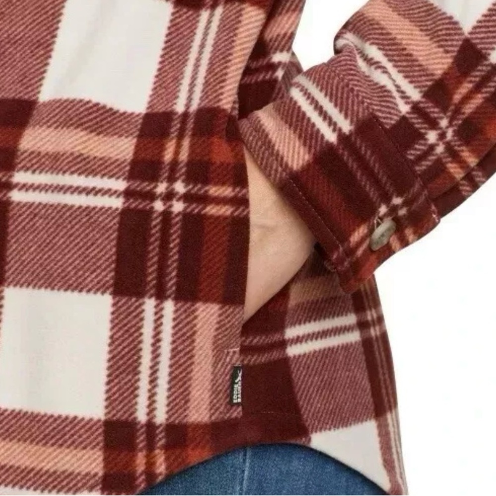 Eddie Bauer Microfkeece Plaid Button-Down Shirt - Brown and White - Picture 4 of 4